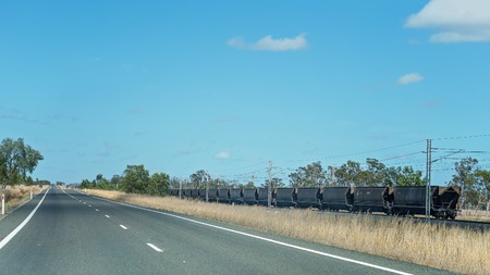 Train hauling coal from mines in Central Queensland Australia to portの写真素材