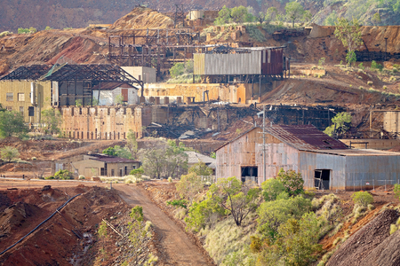 Abandoned buildings at the closed down Mount Morgan gold mine sire falling into disrepairの写真素材