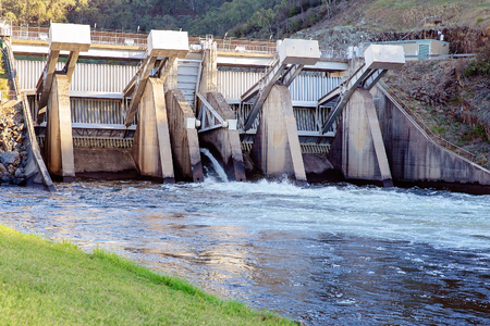 Dam conserving water on the upper reaches of the Murray River in Australiaの写真素材