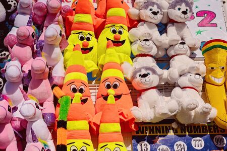 MACKAY, QUEENSLAND, AUSTRALIA - JUNE 2019: A display of stuffed toys waiting to be won at a game of chance at Mackay Annual Showのeditorial素材