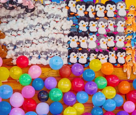 MACKAY, QUEENSLAND, AUSTRALIA - JUNE 2019: Toys to be won at a game of chance on sideshow alley at Mackay Annual Showのeditorial素材
