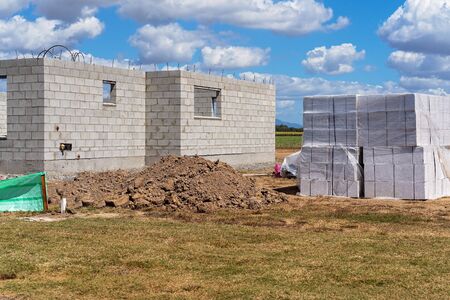 Residential house being constructed from concrete block in an Australian city suburbの写真素材
