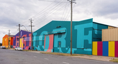 Brisbane, Queensland, Australia - 26th September 2019: A bright and colorful old city building being...