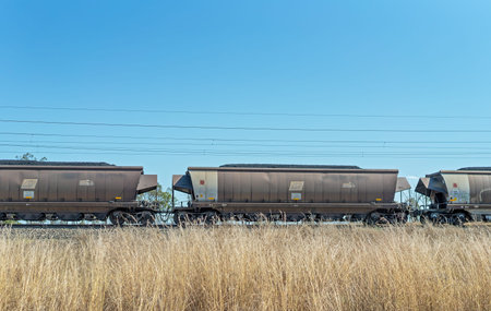Nebo, Queensland, Australia - October 2019: A train transporting coal from an inland open cut mine...