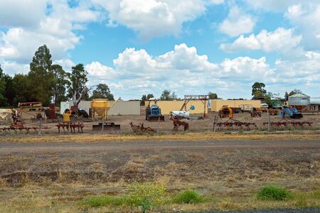 Warra, Queensland, Australia - October 2019: A yard full of farming machinery in a country townのeditorial素材