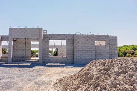 A suburban home under construction in a new town subdivisionのeditorial素材