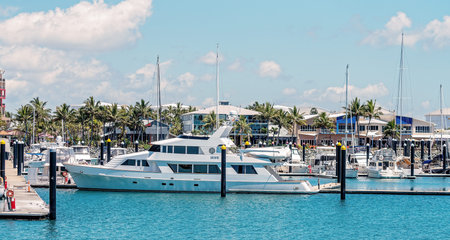 Mackay, Queensland, Australia - October 2019: Yachts moored at the marina on a calm sunny summer day