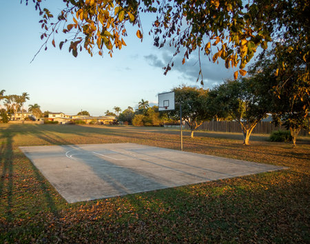 An outdoor public basketball practice court in a suburban street