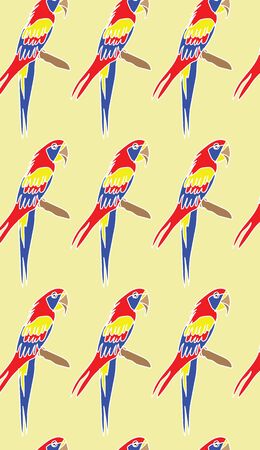 Repeating seamless pattern surface design illustration of a lorikeet on a yellow background for wallpaper, textile and wrapping paperの写真素材
