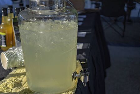 Cold refreshing lemonade for sale at a market stallの写真素材