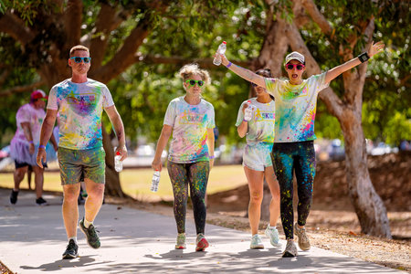 Mackay, Queensland, Australia - November 24th 2019: A group of unidentified friends splattered with...