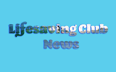 Lifesaving Club News - text with image of the ocean and surfer forming the letters, suitable for...