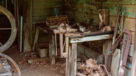 Old rusted machine implements which would have been used by early settler farmers of yesteryear