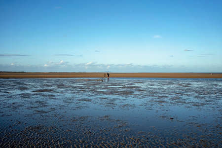 Mackay, Queensland, Australia - April 2020: People on the beach at low tide during convid-19 coronavirus enforced isolation and social distancinのeditorial素材