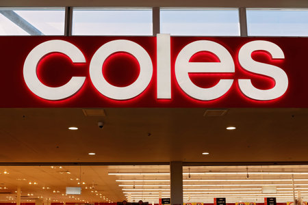 Mackay, Queensland, Australia - June 2020: Coles supermarket signage in a shopping centre