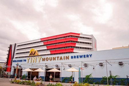 Townsville, Queensland, Australia - June 2020: Exterior facade of the poular Tiny Mountain Brewery...
