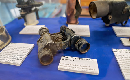 Townsville, Queensland, Australia - June 2020: World War 1 Japanese Navy binoculars on display at...