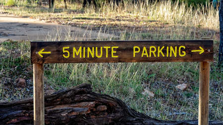 5 minute parking sign at Australian outback tourist resort for guests checking in to receptionの写真素材