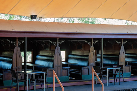 Undara Volcanic National Park, Queensland, Australia - June 2020: Converted train carriage for dining at outback resortのeditorial素材