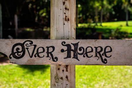 Mackay, Queensland, Australia - September 2020: A quaint timer sign with print Over Hereのeditorial素材