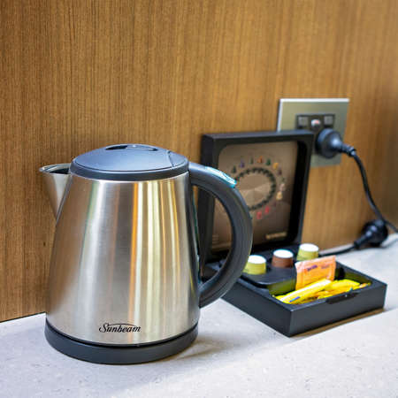 Townsville, Queensland, Australia - October 2020: Tea and coffee making facilities for guests at a city hotelのeditorial素材
