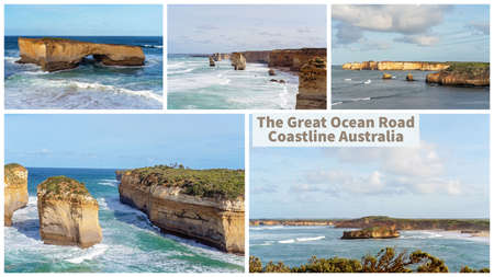 Collage of Australia's beautiful Victorian Great Ocean Road coastline, a well-known tourist destinationの写真素材