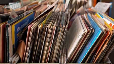 Mackay, Queensland, Australia - January 2021: Old records for sale at the local tip shop