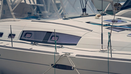 Close up of a luxury boat showing the deck and and its equipment