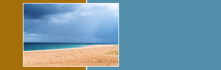 Summer holiday fun banner in beach tones with copy text spaceの写真素材