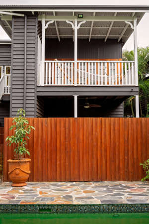 Brisbane, Queensland, Australia - March 2021: A renovated timber Queensland home in contrasting colorsのeditorial素材