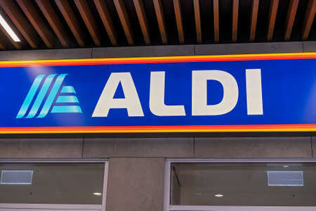 Brisbane, Queensland, Australia - March 2021: Large prominent supermarket sign on shop facadeのeditorial素材