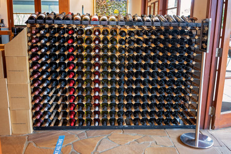 Brisbane, Queensland, Australia - March 2021: Racks of wine for sale at popular wineryのeditorial素材