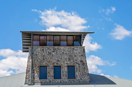 Brisbane, Queensland, Australia - March 2021: Close up of the architecture of a well known winery cellar door buildingのeditorial素材