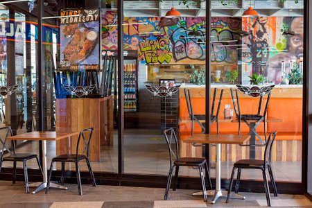 Brisbane, Queensland, Australia - March 2021: Restaurant in the city exterior with signage, yet to openのeditorial素材