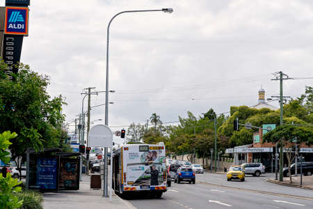 Brisbane, Queensland, Australia - March 2021: Buses are a popular form of public transport in the cityのeditorial素材