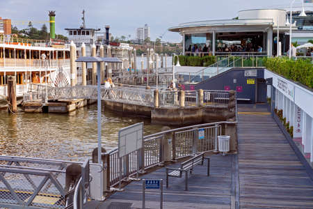 Brisbane, Queensland, Australia - March 2021: Showboat cruise docked at river wharfのeditorial素材