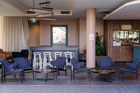 Brisbane, Queensland, Australia - March 2021: An empty city bar just open and waiting for customersのeditorial素材