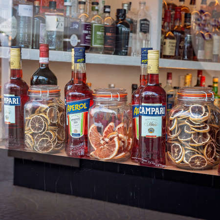 Brisbane, Queensland, Australia- March 2021: Dried fruits and alcohol in a shop windowのeditorial素材