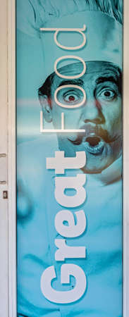 Mackay, Queensland, Australia - September 2021: Great food sign on poster on wall of cafe in city centerのeditorial素材