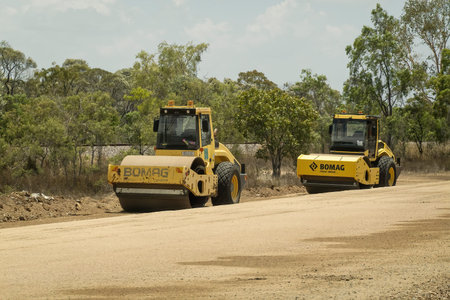 Mackay to Townsville Bruce Highway, Queensland, Australia - November 2021: Heavy machinery working...