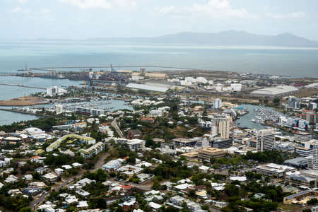 Townsville, Queensland, Australia - November 2021: Aerial view from Castle Hill across residential and commercial properties to the industrial precinctのeditorial素材