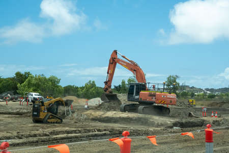 Bruce Highway Townsville to Mackay, Queensland, Australia - November 2021: Heavy machinery working on highway road constructionのeditorial素材