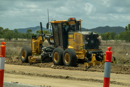 Bruce Highway Townsville to Mackay, Queensland, Australia - November 2021: Heavy machinery working on road construction projectのeditorial素材