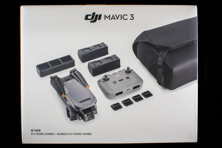 Mackay, Queensland, Australia - December 2021: Box with exterior photos for the dji Mavic 3 drone...