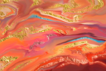 Metallic paint flowing through a liquid background. Glow and shine for a luxurious backdrop.