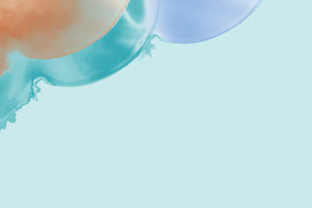 Soft pastel semi circles on coordinating blue background. Abstract liquid accent textures.の写真素材