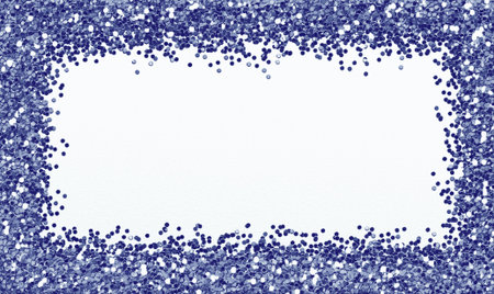 Blue glitter border on white paper background, ideal for announcements for parties, weddings, birthdays.の写真素材