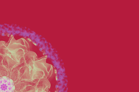 A small yellow and purple transparent shape on a red background. Colorful and eye catching.