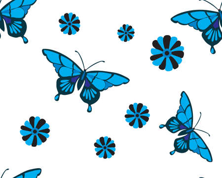 Butterflies on a white background. Seamless repeating pattern fashionable design for fabric, wallpaper or wrapping paper.の写真素材