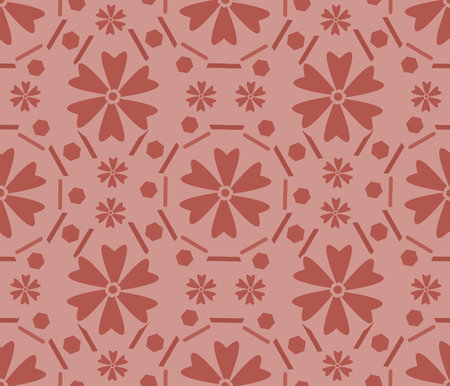 A light red monotone floral design with shapes to create an interesting seamless repeat pattern....